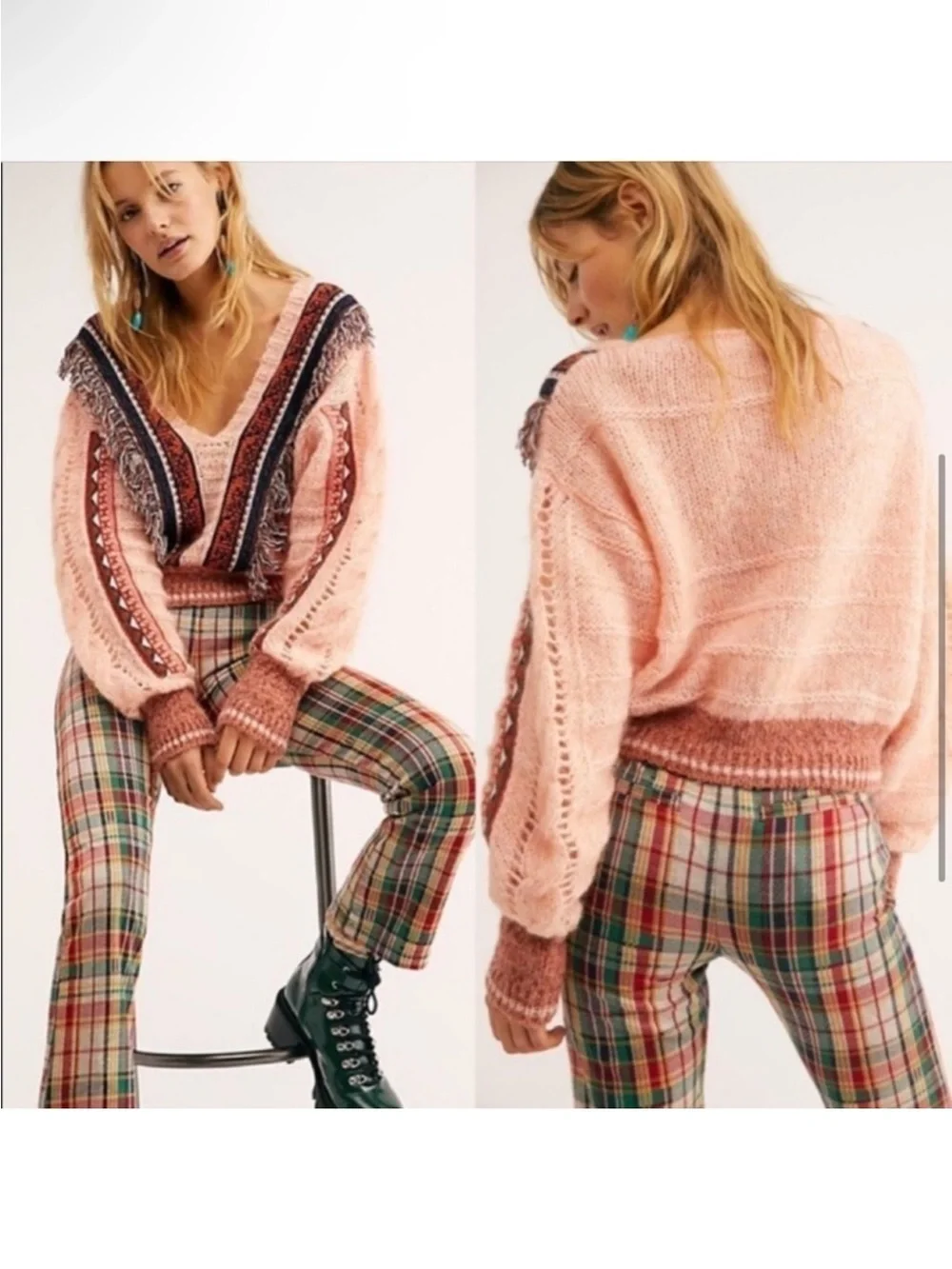 Free People Fringe Passion Fruit Alpaca Sweater Mohair Fringe